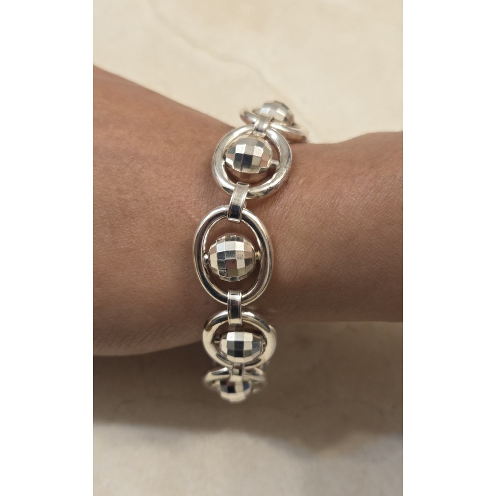 Vtg Crea Italy Sterling Silver Disco Rollable Bead Ball Oval Link‎ Bracelet 8.5"